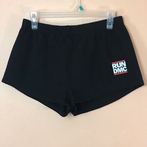 Run DMC Logo Black Stretch Waist Athletic Athleisure Short Shorts Women M